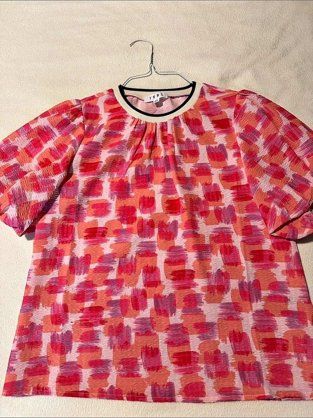 THML Multi Abstract Print Top Pink & Red Size XS